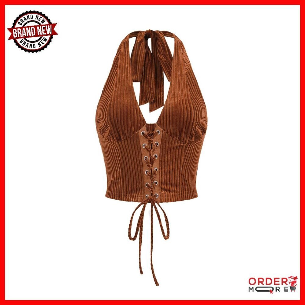 Sleeveless Halter Corset Crop Top Lace Up Backless Slim Fit